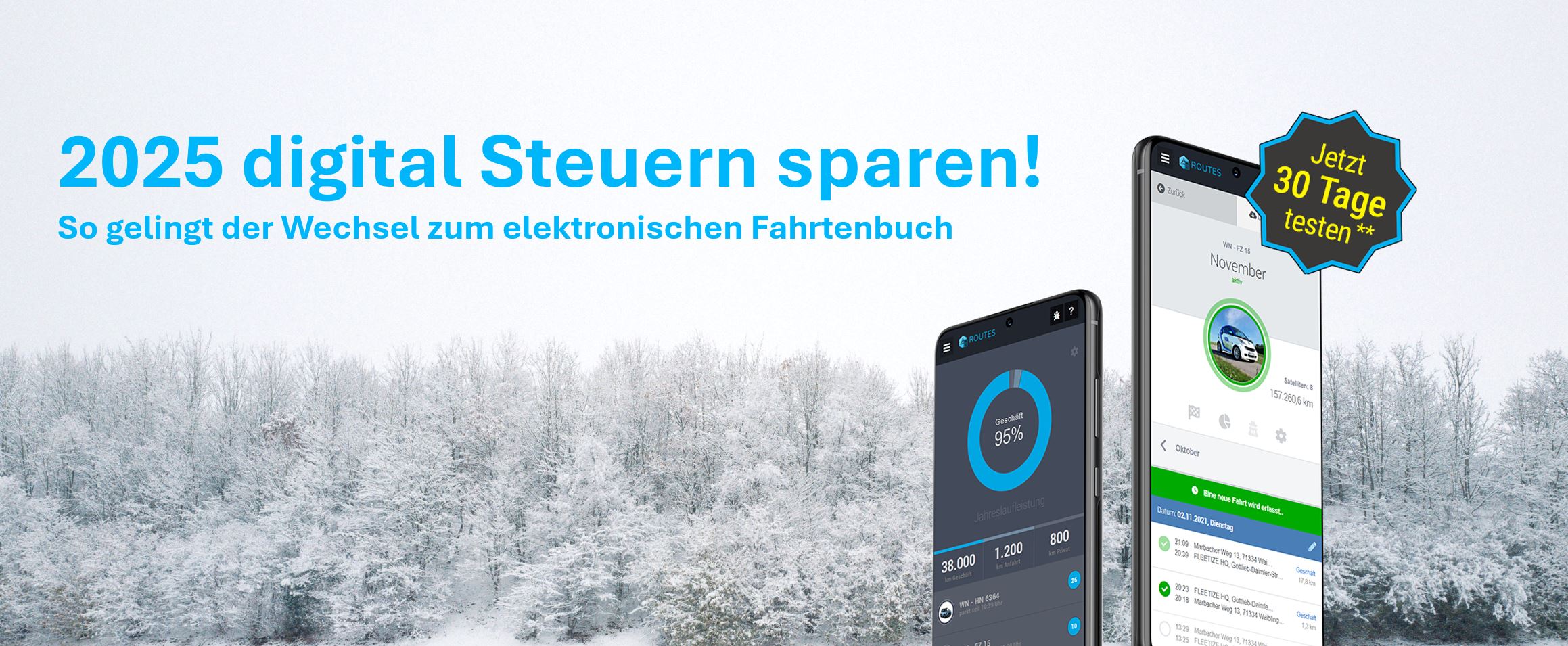 Titelbild des BLOG-Artikels Einfach sparen in 2025 - jetzt zum elektronischen Fahrtenbuch wechseln!