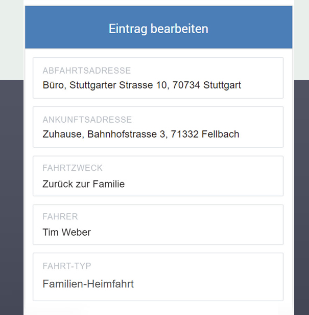 Übersicht aller erfssten Fahrten eines Monats im elektronischen Fahrtenbuc