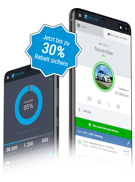 App-Hauptmen&uuml; des digitalen Fahrtenbuch auf einem Smartphone in kleiner Aufl&ouml;sung