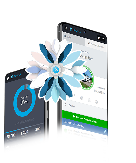 App-Hauptmenü des digitalen Fahrtenbuch auf einem Smartphone in kleiner Auflösung